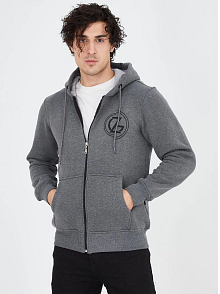 Erkek 3 İplik Pamuklu Fermuarlı Kapüşonlu Kanguru Cepli Baskılı Hoodie Hırka Sweatshirt - Füme