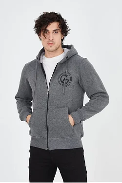 Erkek 3 İplik Pamuklu Fermuarlı Kapüşonlu Kanguru Cepli Baskılı Hoodie Hırka Sweatshirt - Füme Erkek 3 İplik Pamuklu Fermuarlı Kapüşonlu Kanguru Cepli Baskılı Hoodie Hırka Sweatshirt - Füme