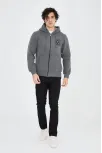Erkek 3 İplik Pamuklu Fermuarlı Kapüşonlu Kanguru Cepli Baskılı Hoodie Hırka Sweatshirt - Füme Erkek 3 İplik Pamuklu Fermuarlı Kapüşonlu Kanguru Cepli Baskılı Hoodie Hırka Sweatshirt - Füme