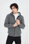 Erkek 3 İplik Pamuklu Fermuarlı Kapüşonlu Kanguru Cepli Baskılı Hoodie Hırka Sweatshirt - Füme Erkek 3 İplik Pamuklu Fermuarlı Kapüşonlu Kanguru Cepli Baskılı Hoodie Hırka Sweatshirt - Füme