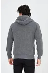Erkek 3 İplik Pamuklu Fermuarlı Kapüşonlu Kanguru Cepli Baskılı Hoodie Hırka Sweatshirt - Füme