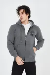 Erkek 3 İplik Pamuklu Fermuarlı Kapüşonlu Kanguru Cepli Baskılı Hoodie Hırka Sweatshirt - Füme Erkek 3 İplik Pamuklu Fermuarlı Kapüşonlu Kanguru Cepli Baskılı Hoodie Hırka Sweatshirt - Füme
