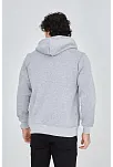 Erkek 3 İplik Pamuklu Fermuarlı Kapüşonlu Kanguru Cepli Baskılı Hoodie Hırka Sweatshirt -gri