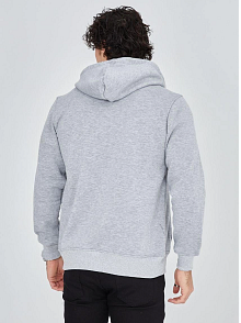 Erkek 3 İplik Pamuklu Fermuarlı Kapüşonlu Kanguru Cepli Baskılı Hoodie Hırka Sweatshirt -gri