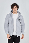 Erkek 3 İplik Pamuklu Fermuarlı Kapüşonlu Kanguru Cepli Baskılı Hoodie Hırka Sweatshirt -gri