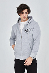 Erkek 3 İplik Pamuklu Fermuarlı Kapüşonlu Kanguru Cepli Baskılı Hoodie Hırka Sweatshirt -gri