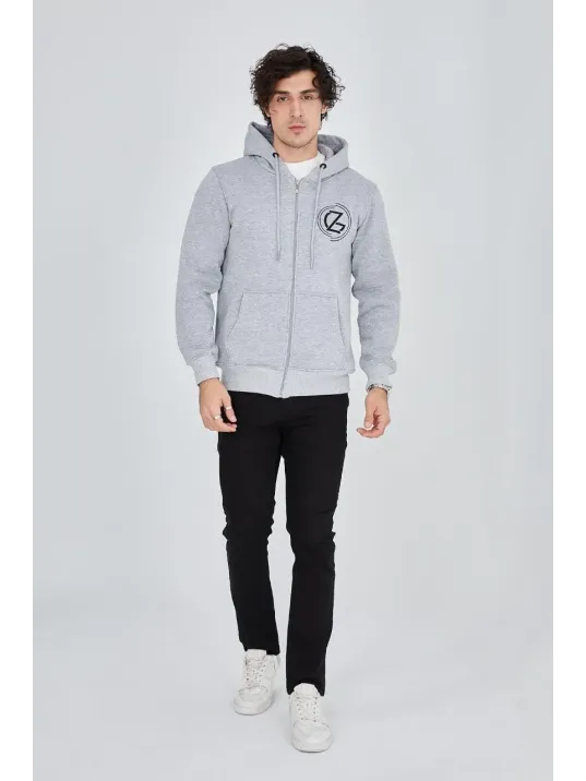 Erkek 3 İplik Pamuklu Fermuarlı Kapüşonlu Kanguru Cepli Baskılı Hoodie Hırka Sweatshirt -gri Erkek 3 İplik Pamuklu Fermuarlı Kapüşonlu Kanguru Cepli Baskılı Hoodie Hırka Sweatshirt -gri