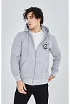 Erkek 3 İplik Pamuklu Fermuarlı Kapüşonlu Kanguru Cepli Baskılı Hoodie Hırka Sweatshirt -gri