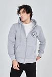 Erkek 3 İplik Pamuklu Fermuarlı Kapüşonlu Kanguru Cepli Baskılı Hoodie Hırka Sweatshirt -gri
