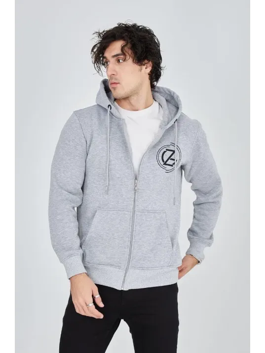 Erkek 3 İplik Pamuklu Fermuarlı Kapüşonlu Kanguru Cepli Baskılı Hoodie Hırka Sweatshirt -gri Erkek 3 İplik Pamuklu Fermuarlı Kapüşonlu Kanguru Cepli Baskılı Hoodie Hırka Sweatshirt -gri