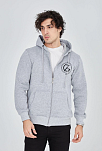 Erkek 3 İplik Pamuklu Fermuarlı Kapüşonlu Kanguru Cepli Baskılı Hoodie Hırka Sweatshirt -gri