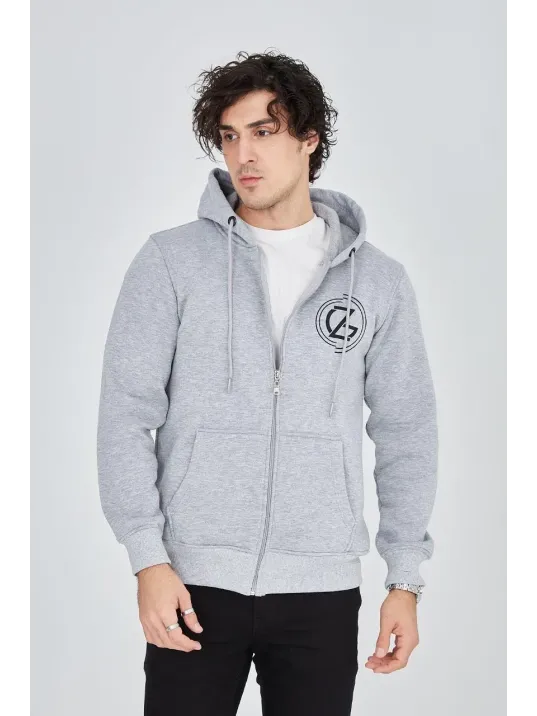 Erkek 3 İplik Pamuklu Fermuarlı Kapüşonlu Kanguru Cepli Baskılı Hoodie Hırka Sweatshirt -gri Erkek 3 İplik Pamuklu Fermuarlı Kapüşonlu Kanguru Cepli Baskılı Hoodie Hırka Sweatshirt -gri
