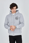 Erkek 3 İplik Pamuklu Fermuarlı Kapüşonlu Kanguru Cepli Baskılı Hoodie Hırka Sweatshirt -gri