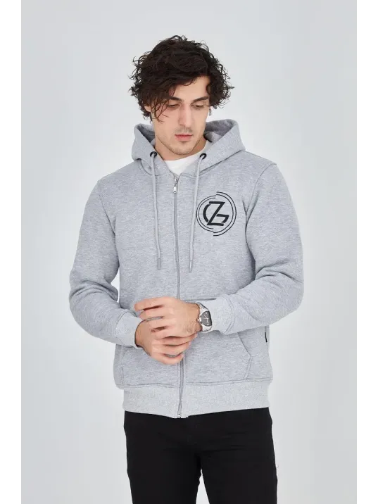 Erkek 3 İplik Pamuklu Fermuarlı Kapüşonlu Kanguru Cepli Baskılı Hoodie Hırka Sweatshirt -gri Erkek 3 İplik Pamuklu Fermuarlı Kapüşonlu Kanguru Cepli Baskılı Hoodie Hırka Sweatshirt -gri