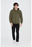 Erkek 3 İplik Pamuklu Fermuarlı Kapüşonlu Kanguru Cepli Baskılı Hoodie Hırka Sweatshirt - Yeşil