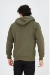 Erkek 3 İplik Pamuklu Fermuarlı Kapüşonlu Kanguru Cepli Baskılı Hoodie Hırka Sweatshirt - Yeşil
