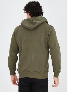 Erkek 3 İplik Pamuklu Fermuarlı Kapüşonlu Kanguru Cepli Baskılı Hoodie Hırka Sweatshirt - Yeşil