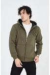 Erkek 3 İplik Pamuklu Fermuarlı Kapüşonlu Kanguru Cepli Baskılı Hoodie Hırka Sweatshirt - Yeşil