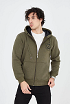 Erkek 3 İplik Pamuklu Fermuarlı Kapüşonlu Kanguru Cepli Baskılı Hoodie Hırka Sweatshirt - Yeşil