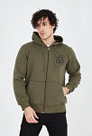 Erkek 3 İplik Pamuklu Fermuarlı Kapüşonlu Kanguru Cepli Baskılı Hoodie Hırka Sweatshirt - Yeşil