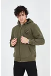 Erkek 3 İplik Pamuklu Fermuarlı Kapüşonlu Kanguru Cepli Baskılı Hoodie Hırka Sweatshirt - Yeşil