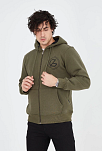 Erkek 3 İplik Pamuklu Fermuarlı Kapüşonlu Kanguru Cepli Baskılı Hoodie Hırka Sweatshirt - Yeşil