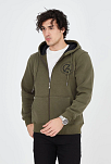 Erkek 3 İplik Pamuklu Fermuarlı Kapüşonlu Kanguru Cepli Baskılı Hoodie Hırka Sweatshirt - Yeşil