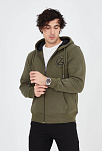 Erkek 3 İplik Pamuklu Fermuarlı Kapüşonlu Kanguru Cepli Baskılı Hoodie Hırka Sweatshirt - Yeşil
