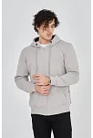 Erkek 3 İplik Pamuklu Fermuarlı Kapüşonlu Kanguru Cepli Hoodie Hırka Sweatshirt - Boyalı Gri