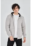 Erkek 3 İplik Pamuklu Fermuarlı Kapüşonlu Kanguru Cepli Hoodie Hırka Sweatshirt - Boyalı Gri
