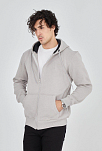 Erkek 3 İplik Pamuklu Fermuarlı Kapüşonlu Kanguru Cepli Hoodie Hırka Sweatshirt - Boyalı Gri