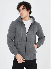 Erkek 3 İplik Pamuklu Fermuarlı Kapüşonlu Kanguru Cepli Hoodie Hırka Sweatshirt - Füme
