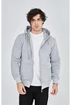 Erkek 3 İplik Pamuklu Fermuarlı Kapüşonlu Kanguru Cepli Hoodie Hırka Sweatshirt - Gri