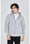 Erkek 3 İplik Pamuklu Fermuarlı Kapüşonlu Kanguru Cepli Hoodie Hırka Sweatshirt - Gri