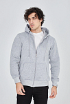 Erkek 3 İplik Pamuklu Fermuarlı Kapüşonlu Kanguru Cepli Hoodie Hırka Sweatshirt - Gri
