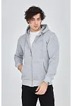 Erkek 3 İplik Pamuklu Fermuarlı Kapüşonlu Kanguru Cepli Hoodie Hırka Sweatshirt - Gri