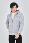 Erkek 3 İplik Pamuklu Fermuarlı Kapüşonlu Kanguru Cepli Hoodie Hırka Sweatshirt - Gri