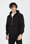Erkek 3 İplik Pamuklu Fermuarlı Kapüşonlu Kanguru Cepli Hoodie Hırka Sweatshirt - Siyah