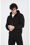 Erkek 3 İplik Pamuklu Fermuarlı Kapüşonlu Kanguru Cepli Hoodie Hırka Sweatshirt - Siyah