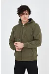 Erkek 3 İplik Pamuklu Fermuarlı Kapüşonlu Kanguru Cepli Hoodie Hırka Sweatshirt - Yeşil