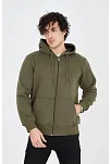 Erkek 3 İplik Pamuklu Fermuarlı Kapüşonlu Kanguru Cepli Hoodie Hırka Sweatshirt - Yeşil