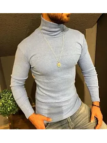 Erkek Kaşkorse Boğazlı Full Likralı Fitilli Body Kazak - Gri