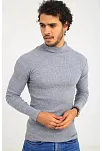 Erkek Kaşkorse Boğazlı Full Likralı Fitilli Body Kazak - Gri