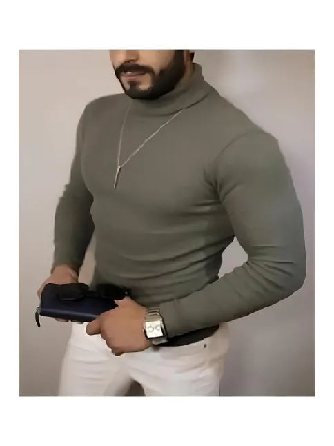 Erkek Kaşkorse Boğazlı Full Likralı Fitilli Body Kazak - Haki