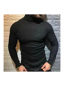 Erkek Kaşkorse Boğazlı Full Likralı Fitilli Body Kazak - Siyah