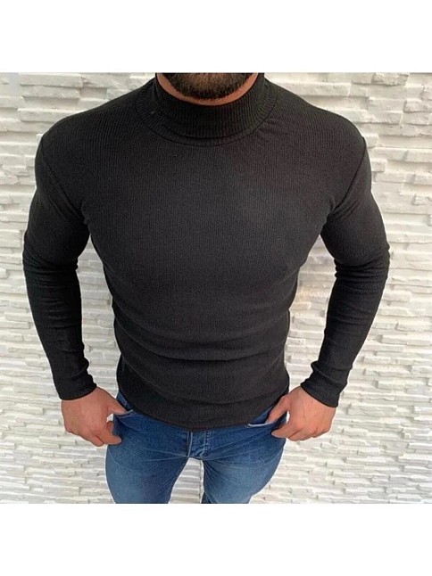 Erkek Kaşkorse Boğazlı Full Likralı Fitilli Body Kazak - Siyah