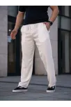 Erkek Keten Cepli Çıma Dikişli Jogger Buggy Pantalon Rahat Kalıp - Beyaz