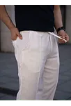 Erkek Keten Cepli Çıma Dikişli Jogger Buggy Pantalon Rahat Kalıp - Beyaz