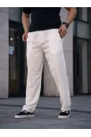 Erkek Keten Cepli Çıma Dikişli Jogger Buggy Pantalon Rahat Kalıp - Beyaz