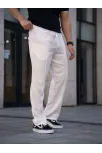 Erkek Keten Cepli Çıma Dikişli Jogger Buggy Pantalon Rahat Kalıp - Beyaz
